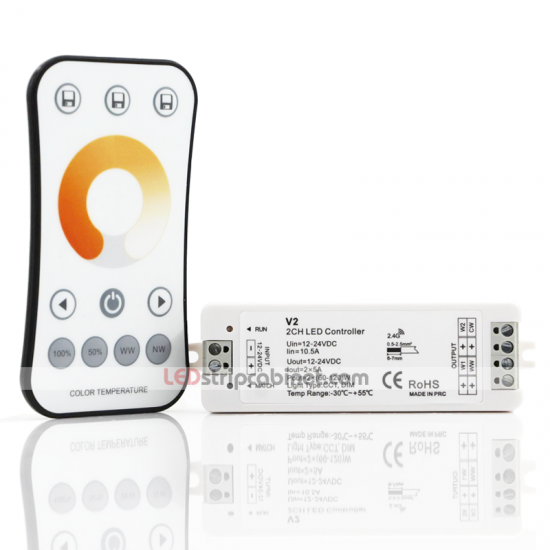 Dual Color RF LED Controller With Touch Remote - 5 Amps/Channe - Click Image to Close