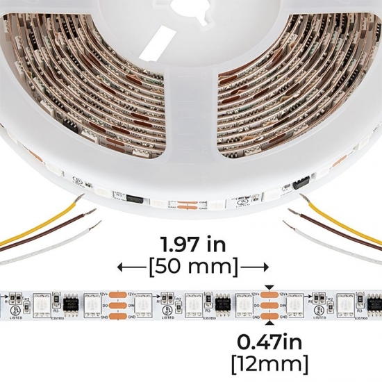 5m Digital RGB LED Strip Light - 18 LEDs/ft - Addressable Color-Chasing LED Tape Light - 12V - IP20 - RGB - Click Image to Close