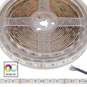 5m RGB+W LED Strip Light - Color-Changing LED Tape Light - 12V / 24V - IP20