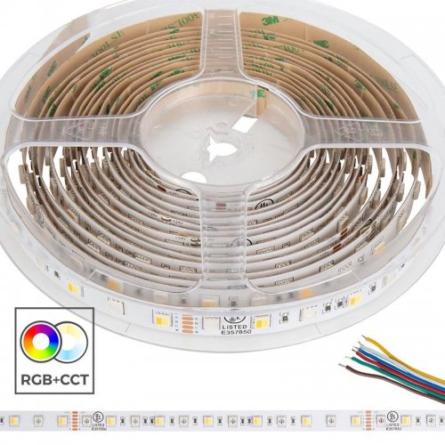 5m RGB+CCT LED Strip Light - Color-Changing LED Tape Light - 12V / 24V - IP20 - RGB+CCT - 196.9in (16.40ft)