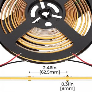 5m White COB LED Strip Light - COB Series LED Tape Light - High CRI - 12V / 24V - IP20