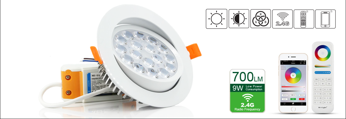 9W RGB+CCT LED Ceiling Spotlight